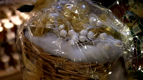 Decorated basket with chocolates inside. Panning 4K Stock Footage 325525927