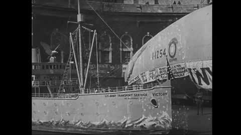 Decorated battleship float in parade - 1918 Stock Footage 83702159