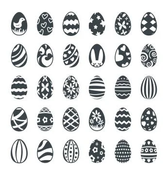 Decorated black Easter eggs vector icon set Stock-Illustration