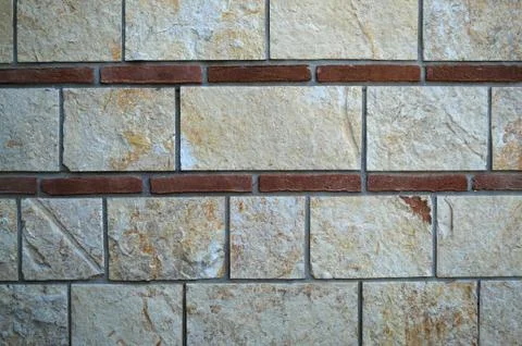 Decorated bricks wall on serbian monastery, close up Stock Photos