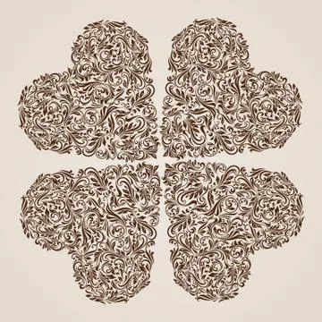 Decorated brown heart Stock Illustration