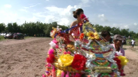 Decorated buffalo with lady 2 Stock Footage 488788