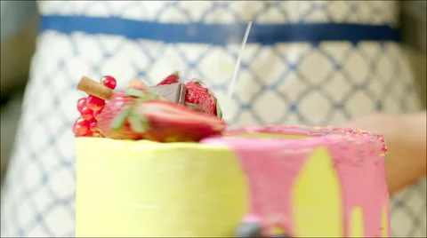 Decorated cake with logo on the table Stock Footage 62760223