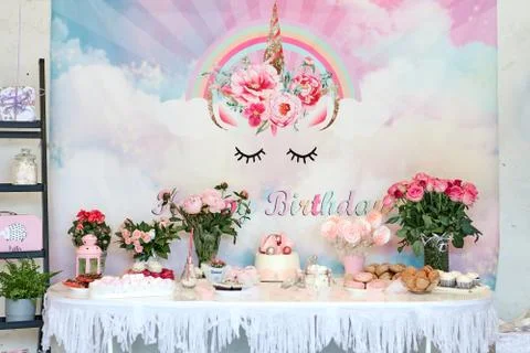 A decorated cake on a table Stock Photos