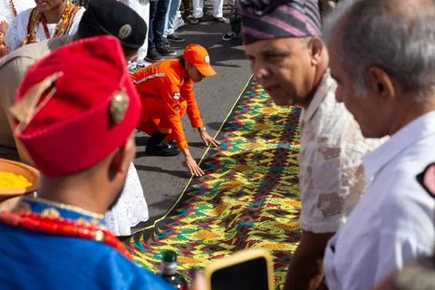 Decorated carpet in street procession Stock Photos