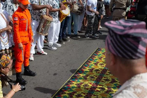 Decorated carpet in street procession Stock Photos