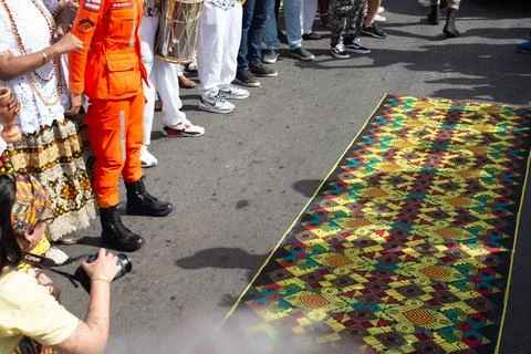Decorated carpet in street procession Stock Photos