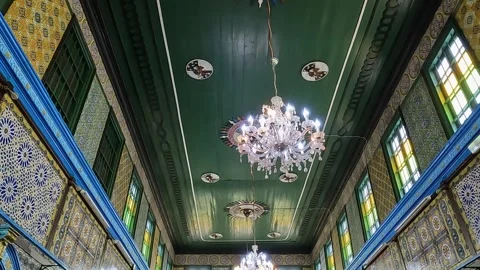 Decorated ceiling and walls of el ghriba synagogue in djerba Video stock 278924141