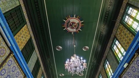 Decorated ceiling of el ghriba synagogue in djerba Stock Footage 279871479
