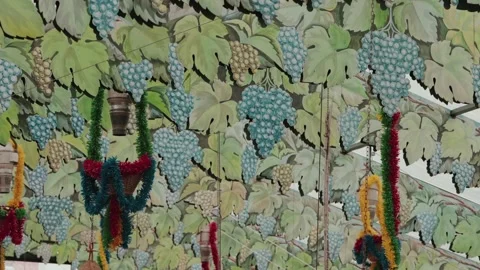 Decorated ceiling with grape pattern and hanging garlands Stock Footage 325270410