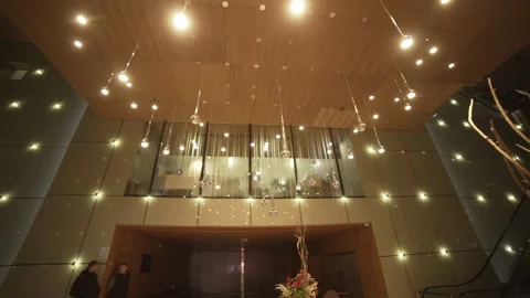 Decorated ceiling with a lamps in the hotel Stock Footage 172020681