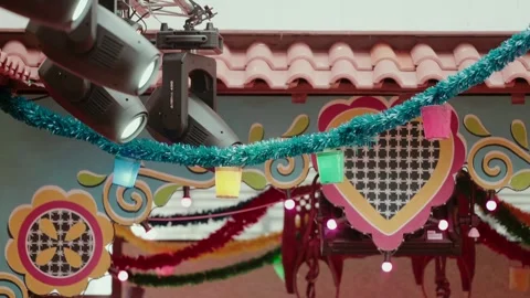 Decorated ceiling with lantern lights and garlands Stock Footage 324938677