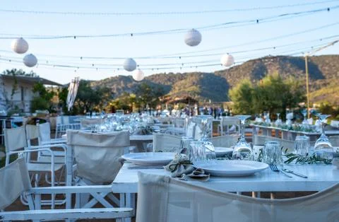 Decorated ceremony tables Stock Photos