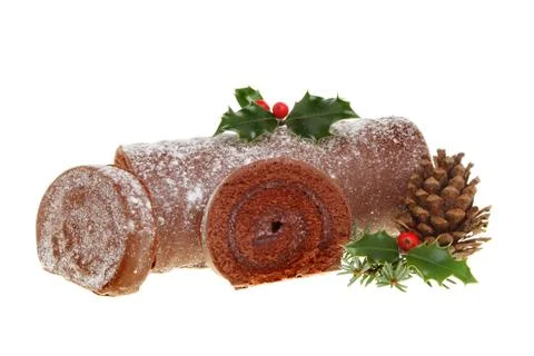 Decorated chocolate log Stock Photos