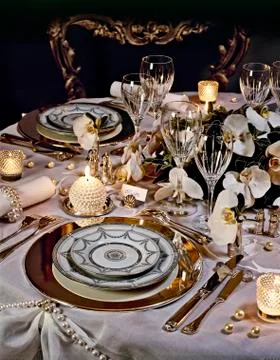 A decorated christmas dining table Stock Photos