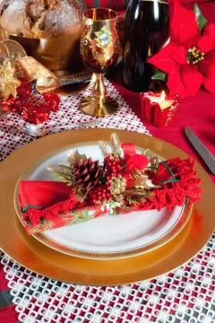Decorated Christmas Dinner Table Setting Stock Photos