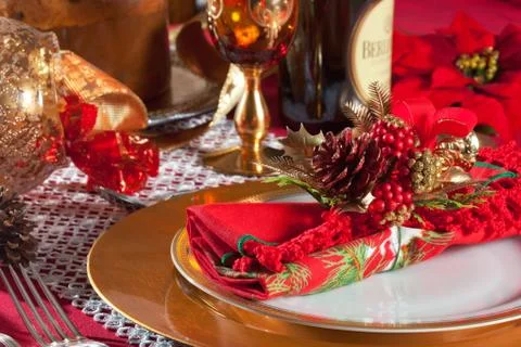 Decorated Christmas Dinner Table Setting Stock Photos