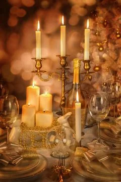 Decorated Christmas Dinner Table Setting Foto stock