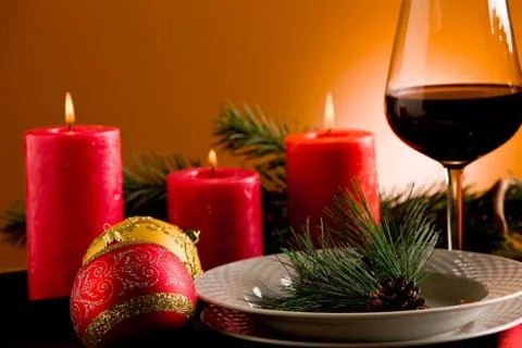 Decorated christmas table Stock Photos