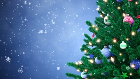 Decorated Christmas tree and falling snowflakes Stock Footage 97837958