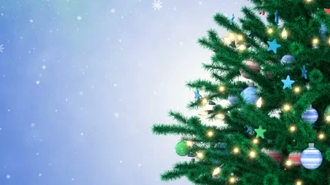 Decorated Christmas tree and falling snowflakes Video stock 98331261