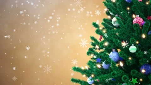 Decorated Christmas tree and falling snowflakes Stock Footage 98381934