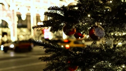 Decorated Christmas tree on the background of a road Video stock 295804799