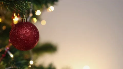 Decorated Christmas tree blinking lights and red white balls on white background Stock Footage 164680555