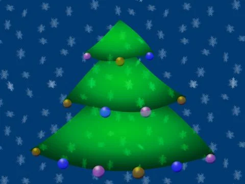 Decorated christmas tree on blue background snowflakes falling Stock Illustration