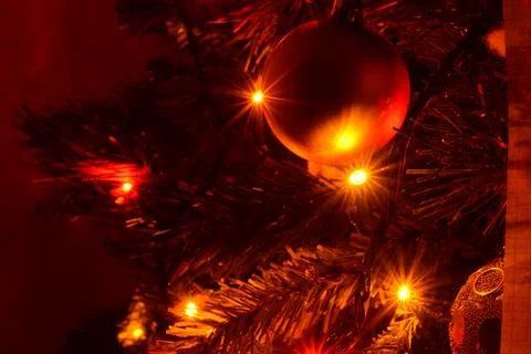 Decorated Christmas tree on a blurred background. Background from a decora.. Stock-Fotos