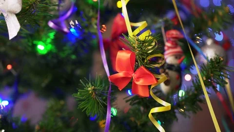 Decorated Christmas tree on blurred, sparkling and fairy background Stock Footage 70270903