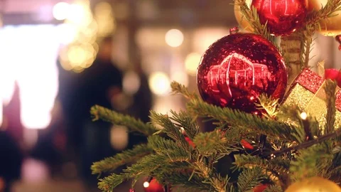 Decorated christmas tree branch with red balls Stock Footage 81627932