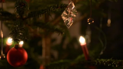 Decorated Christmas Tree With Candles Stock Footage 111068005