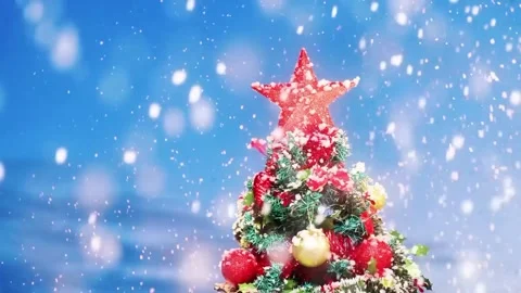 Decorated Christmas Tree with Falling Snow Festive Holiday Background Stock-Footage 329616109