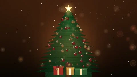 Decorated Christmas Tree with Falling Snow and Lights Motion Background Video stock 347653414