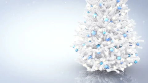 Decorated Christmas tree with falling snowflakes Stock Footage 142120609