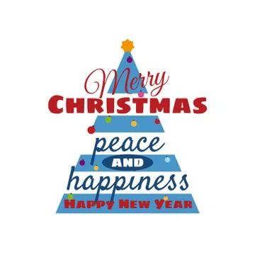 Decorated christmas tree with gift boxes, star, lights, decoration balls and Stock Illustration