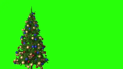 Decorated christmas tree with gold and blue ornaments on green screen Stock Footage 345168341