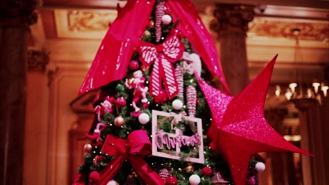 The decorated Christmas tree inside the Monte Carlo Casino in Monaco Stock Footage 297520755