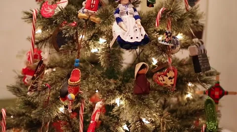 A decorated christmas tree with lights and ornaments Stock Footage 45534728