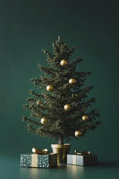 Decorated Christmas tree with parcels. High quality 3d illustration イラスト素材
