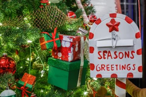 Decorated Christmas tree. Stock Photos