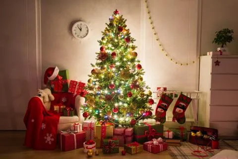 Decorated Christmas tree Stock Photos