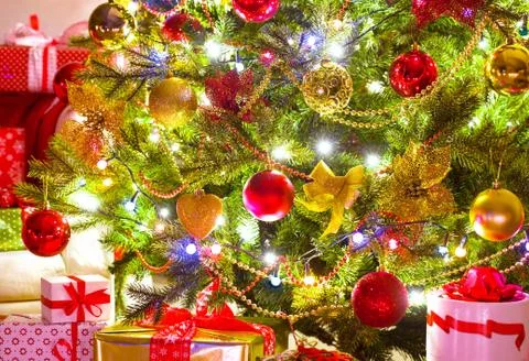 Decorated Christmas tree Stock Photos