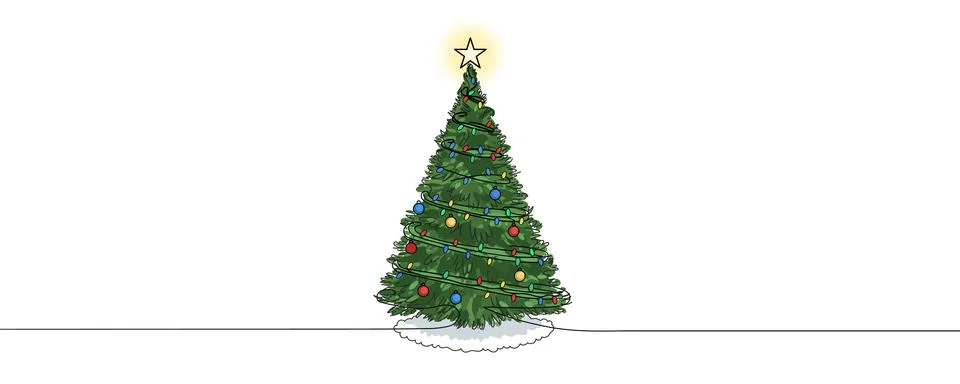 Decorated Christmas tree, pine tree a star, lights, decoration balls and la.. Stock Illustration