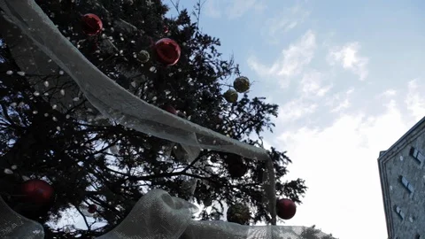 Decorated Christmas Tree Placed Outside Video stock 112952294