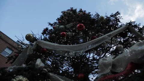 Decorated Christmas Tree Placed Outside Video stock 112952467