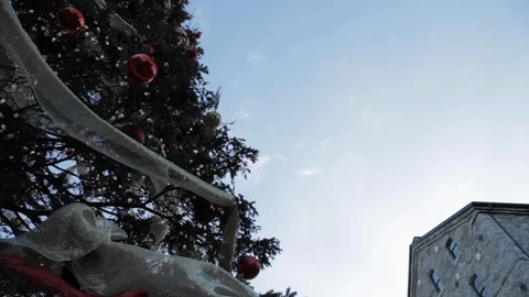 Decorated Christmas Tree Placed Outside Stock Footage 112952553