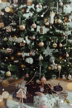 Decorated christmas tree postcard format vertical photography Stock Photos