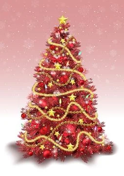 Decorated Christmas Tree in Red Colored Tones Stock Illustration